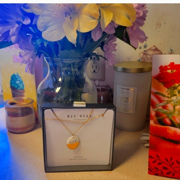 Rae Dunn Gold and White Porcelain Pendant Necklace - Picture 2 of 3